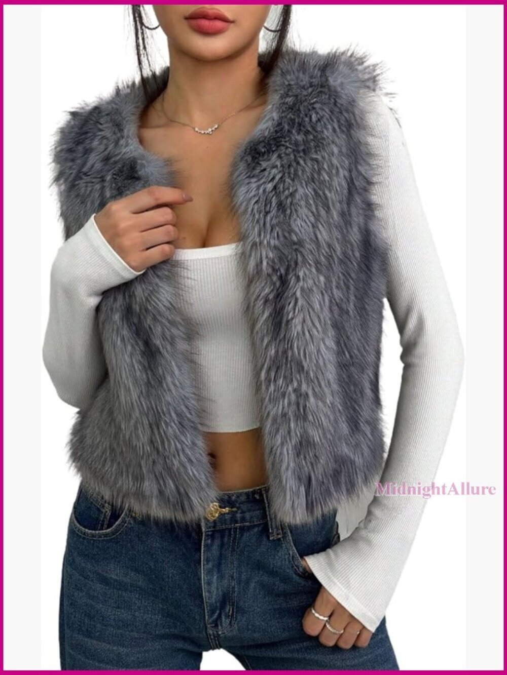 Faux Fur Vest Coat Sleeveless Open Front Cardigan Winter Outwear